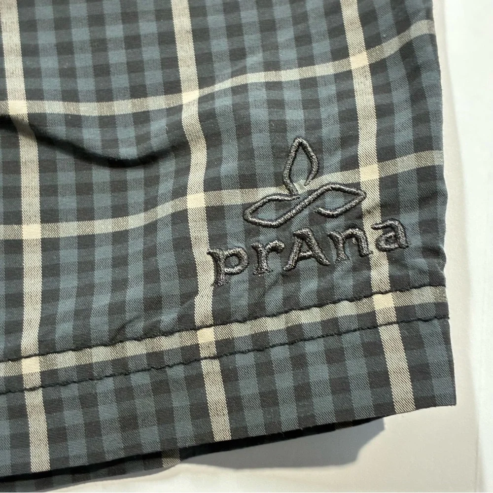 PrAna Swim Trunks Drawsting Gray Plaid Print Unlined Size 30